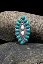Navajo Signed Sterling Silver Natural Turquoise Pink Conch Cluster Ring 7.25 - £219.81 GBP