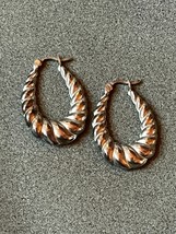 925 SA Signed Silver Ridged Swirl Teardrop Shaped Hollow Hoop Earrings for Pierc - £13.22 GBP
