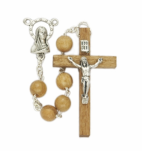 Olive Wood Beads And Madonna Center Crucifix Cross Rosary Necklace - £31.85 GBP