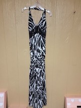 Sequin Hearts Maxi Dress Halter Form Fit Slit Zebra Print Black &amp; White ... - $38.69
