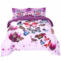 Butterfly Bedding Set Queen 3D Butterfly Comforter Set Upgraded Purple P... - £66.83 GBP