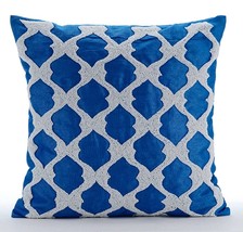 Blue Beaded Lattice Trellis Pattern 16&quot;x16&quot; Silk Pillows Cover, Blue Lagoon - £23.06 GBP+