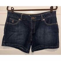 Rocawear Womens Denim Jean Shorts Dark Wash Embroidered Pockets Size 11 - £12.44 GBP