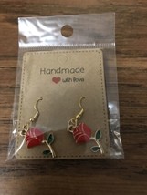 Rose Red Fashionable Earrings Gold Hypoallergenic Hook Earring Style RL - $14.20