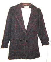 Sz M/L - Saril Dark Ash Gray Speckled Plaid Wool Blend Knee length Coat - £35.88 GBP