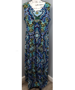 Chico&#39;s Maxi Dress Womens Large Multi Geo Print Polyester Stretch Pleate... - $728.89 MXN