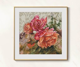 Rose Branch Cross stitch garden pattern pdf - Wildflower embroidery rose... - £14.15 GBP
