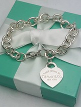 7.75&quot; Return to Tiffany Sterling Silver Heart Tag Charm Bracelet - £293.67 GBP