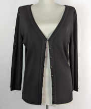 Linda Matthews womens V-neck Cardigan Sweater black rayon knit size L - $19.00
