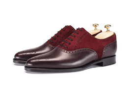 Oxford Monarch Red Medallion Toe Quarter Suede Leather Men&#39;s Formal Party Shoes - £101.85 GBP