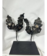 Hand Forged Iron Metal Flower Leaf Sculptures Hand Painted W Gold Butter... - $88.00