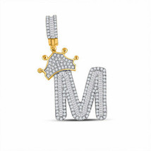 10kt Yellow Gold Mens Round Diamond Crown M Letter Charm Pendant 7/8 Cttw - £493.31 GBP