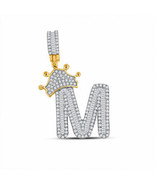 10kt Yellow Gold Mens Round Diamond Crown M Letter Charm Pendant 7/8 Cttw - £497.60 GBP