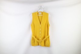 Vtg 70s Streetwear Womens 38 Angora Lambswool Knit Belted Cardigan Sweater Vest - $59.35