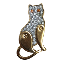 Monet Cat Pin Brooch Gold Tone Rhinestones Animal Costume Jewelry Orange... - £9.58 GBP