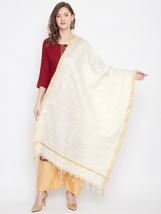 Women&#39;s Cream Coloured &amp; Gold Toned Cotton Tussar Dupatta Free Shipping - £11.41 GBP