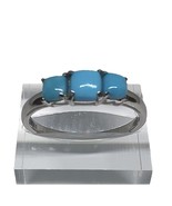 Three-Stone Cushion Sleeping Beauty Turquoise Pure Stainless Steel Ring ... - $34.28 CAD