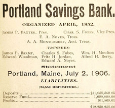1906 Portland Savings Bank Advertisement Banking Liability Resources E17H - £18.82 GBP