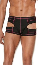 Men&#39;s Boxer Brief Cut Out Sides Contrast Hot Pink Stitching Underwear 82929 - £13.00 GBP