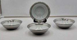 Ciroa Luxe Lattice SILVER Metallic Accents Soup Cereal Bowls Set of 4 New - £46.89 GBP