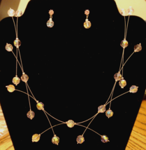 Irridescent Necklace &amp; Dangle Earrings Beaded Illusion GIFT SET Spray Beads NWOB - $29.65