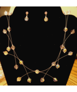 Irridescent Necklace &amp; Dangle Earrings Beaded Illusion GIFT SET Spray Be... - $563.55 MXN