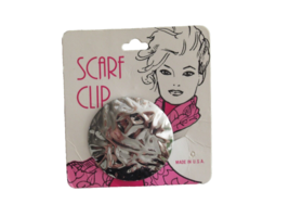 Silver Toned Scarf Clip Classic Round Textured USA Original Card Vintage... - $9.42