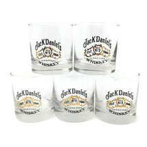 Set Of 5 Jack Daniels Est Old No 7 1866 Whiskey Lowball Glasses Rounds Clear - £27.67 GBP