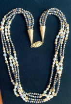 Vintage Signed Brev Gold Tone Hematite Bead Pearl Art Deco Necklace 20” - £102.70 GBP