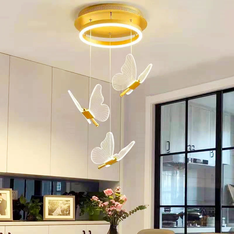 Dern transparent butterfly led pendent lamp living room bedroom background acrylic home thumb200