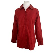 Chicos Womens Shirt Size 0 XS Red Button Front Cotton Studded Collar Long Sleeve - £17.93 GBP