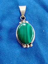 Taxco Mexico 925 Sterling Silver Green Jasper Stone Pendant Free Shipping - $44.99