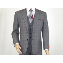 Mens Renoir  3 Piece Vested Suit Glen Plaid Notch Lapel Business 278-1 Gray New image 2