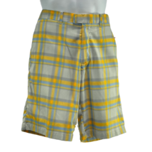 Callaway Shorts Golf Performance Flat Front Yellow Plaid Bermuda Men&#39;s S... - $19.79