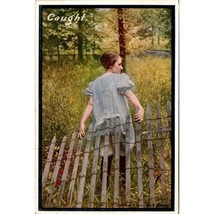 Antique Benjamin Kress Postcard, Woman with Dress Caught on Fence, Early... - $12.60