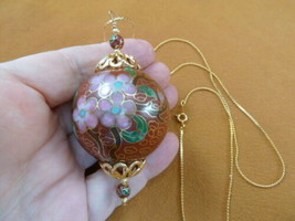 J519-4 Brown red pink blue cherry blossom flower XL 45mm round CLOISONNE pendant - £28.75 GBP