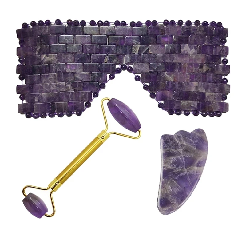  Amethyst Jade Eye Mask Facial Roller Gua Sha Stone d Gouache Scraper Sleep Eye  - $98.47