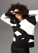 ANISTON Abstract Mono Print Jumper in Black/White UK 10 (fm23-8) - £34.22 GBP