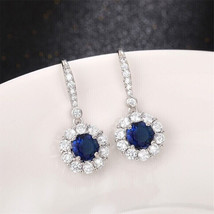 2Ct Round Cut CZ Sapphire Drop/Dangle Earrings 14K White Gold Plated-Silver - £125.89 GBP