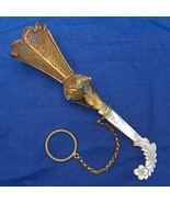 Gilt Tussie Mussie w/ Mesh Cup Mother of Pearl Shell Handle and Turquois... - $26,166.94 MXN