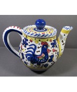 Italian Deruta Pottery Teapot Hand Painted Rooster 7.5&quot;x5.25&quot; Locking Li... - £31.09 GBP