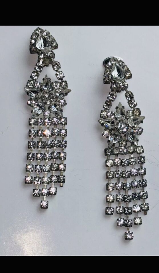 Vintage Couture Earrings Rhinestone Handmade Designer Cascade Waterfall ... - $53.63