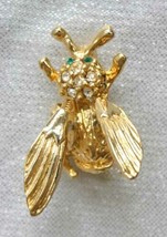 Elegant Crystal Rhinestone Gold-tone Trembler Wing Bug Brooch 1960s  vint 1 1/2&quot; - £11.84 GBP