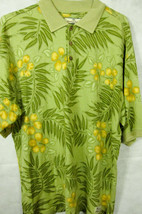 GORGEOUS Vintage Tommy Bahama Light Green Floral Silk &amp; Cotton Polo Shirt L - £32.08 GBP