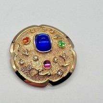 Vintage Park Lane Gold Tone Brooch Pendant Multi Colored Cabochon Rhinestone - $24.75