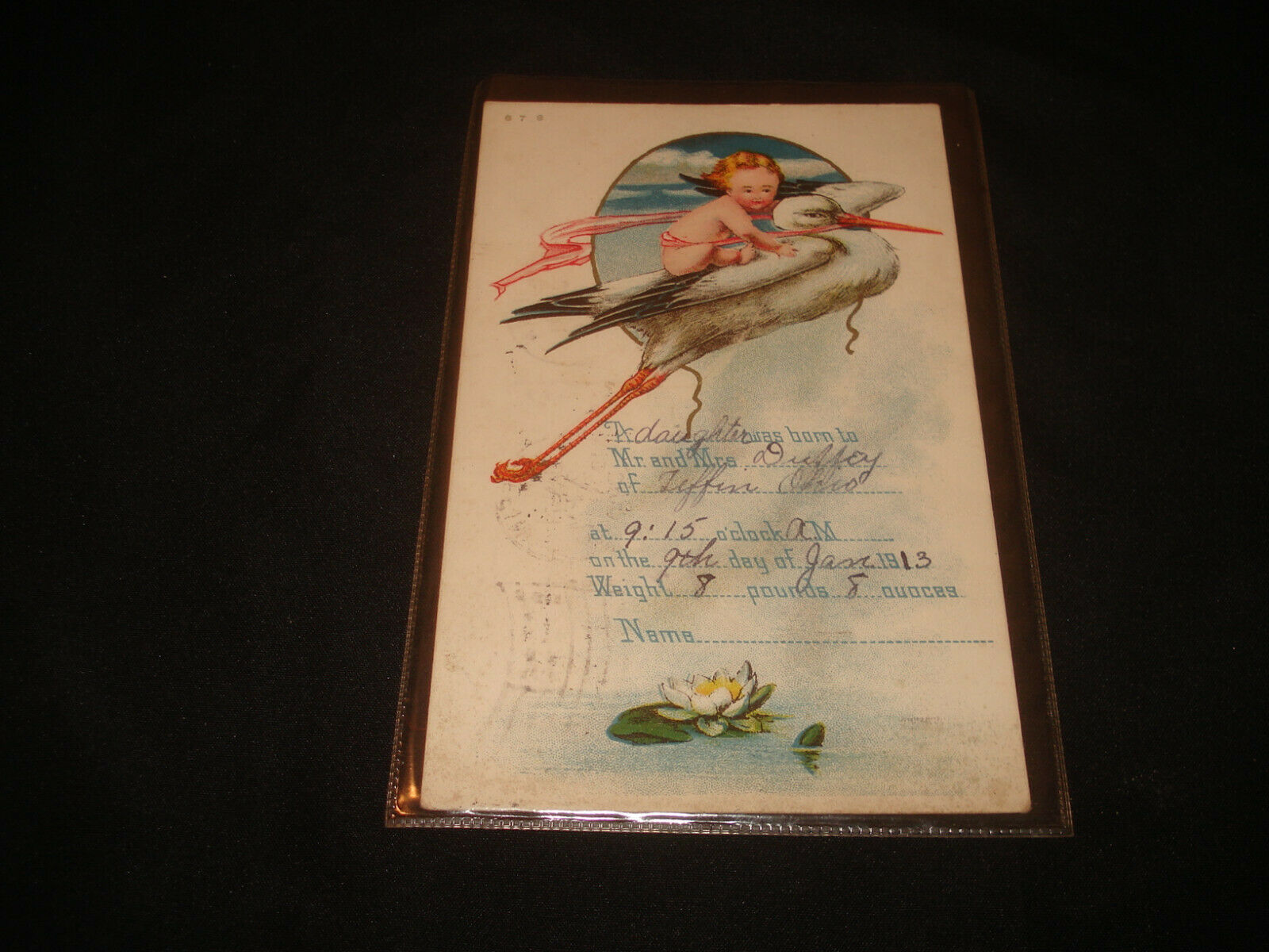  Vintage Antique 1913 Stork Bird Baby New Born congratulations postcard  - $10.29