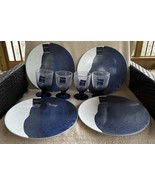 4 Nautica Home Blue White Wave Dinner Plates Melamine &amp; 4 Footed Bubble ... - £64.09 GBP