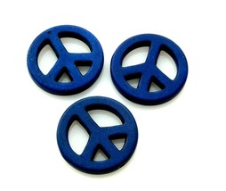 15 Dark Blue Dyed Howlite 1 Inch Flat Peace Sign Cutout Craft Beads - £3.15 GBP