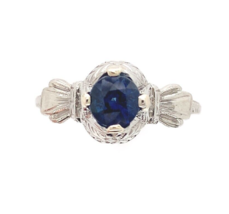 Art Deco 18k Gold .79ct Genuine Natural Sapphire Ring Hand Engraved (#J6402) - £1,451.87 GBP