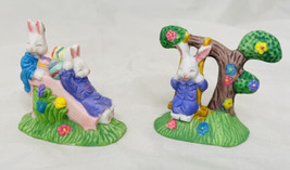 2 Vtg Porcelain Easter Bunny Figurines for Display or Village Slide swing - £23.36 GBP